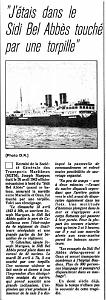 TORPILLAGE DU SIDI BEL ABBES 20 04 1943